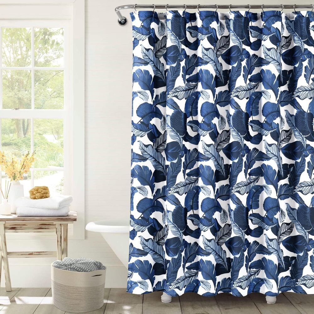 Lush Decor Tropical Paradise Shower Curtain, 72" x 72", Navy & Blue